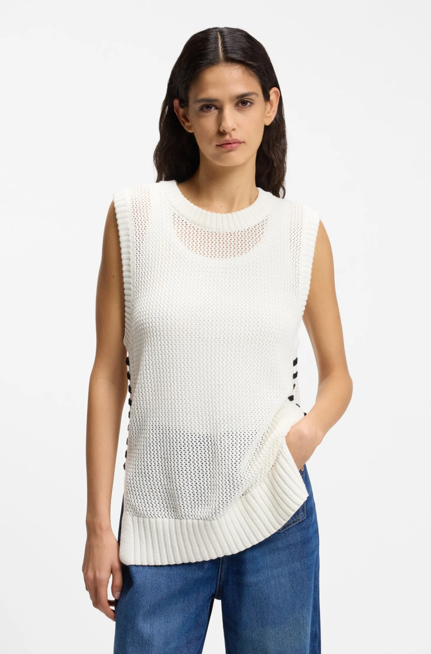 Top aus Baumwolle mit Mesh-Struktur