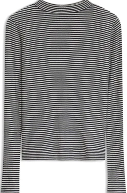 Top aus Baumwoll-Krepp mit Stehkragen und Streifen-Dessin