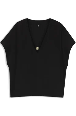 Top aus Krepp mit V-Ausschnitt und Schließe mit Double-B-Monogramm