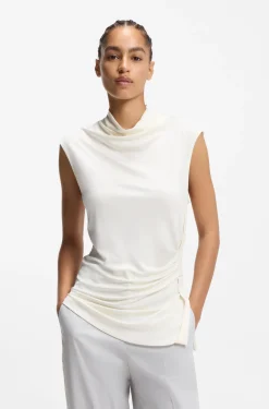 Top aus Stretch-Jersey mit drapiertem Kragen
