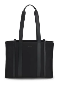 Tote Bag aus strukturiertem Canvas mit Kunstlederbesatz