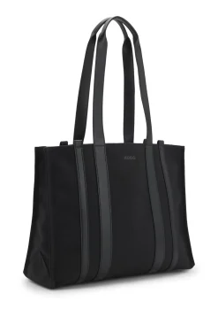 Tote Bag aus strukturiertem Canvas mit Kunstlederbesatz