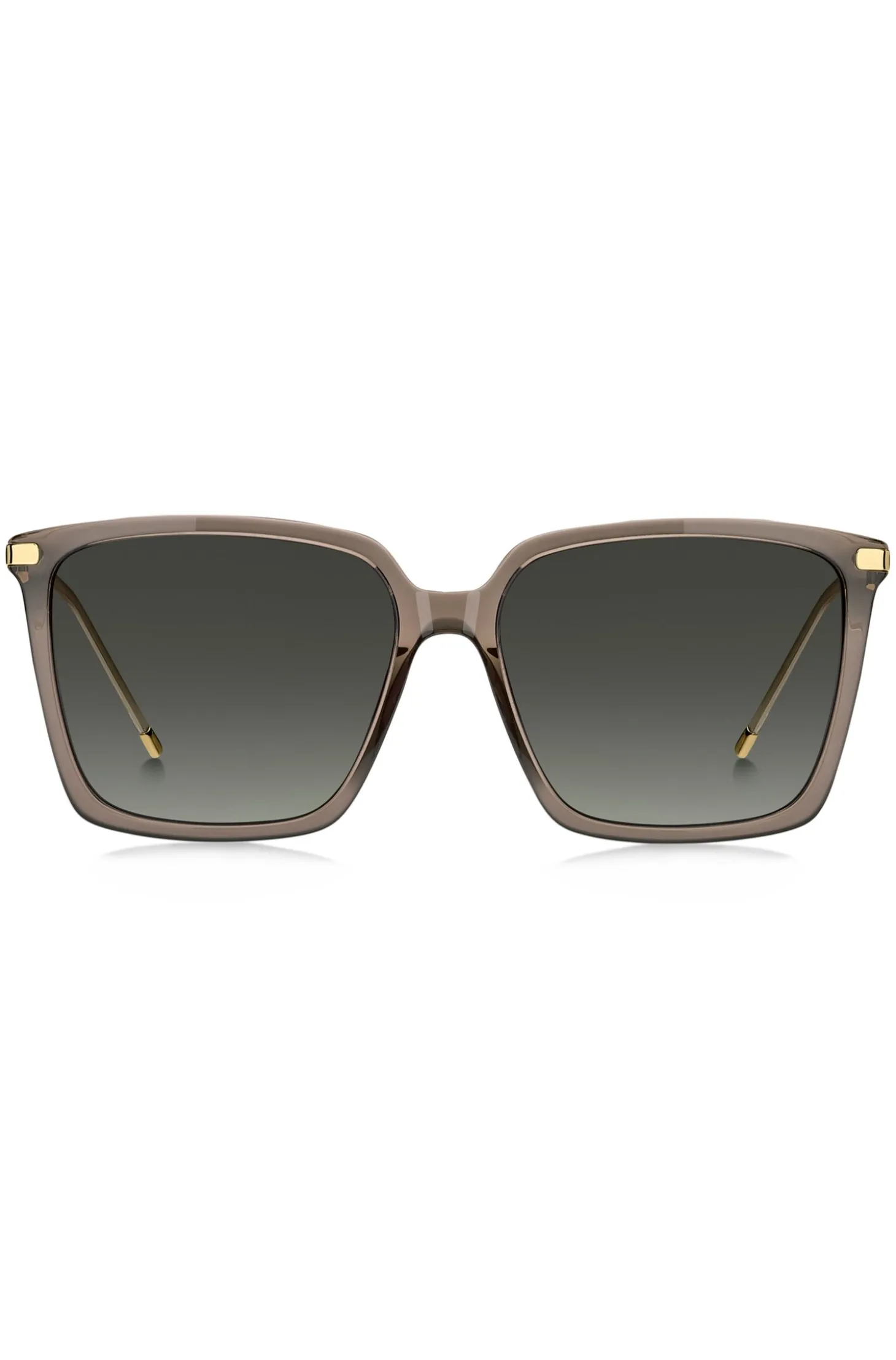 Transparent-braune Sonnenbrille mit goldfarbenen Details