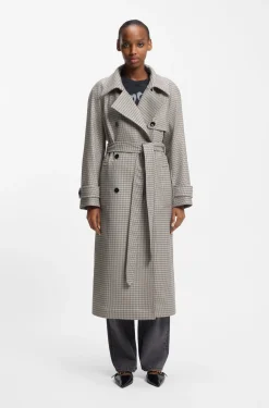 Trenchcoat mit Gürtel und Hahnentritt-Muster