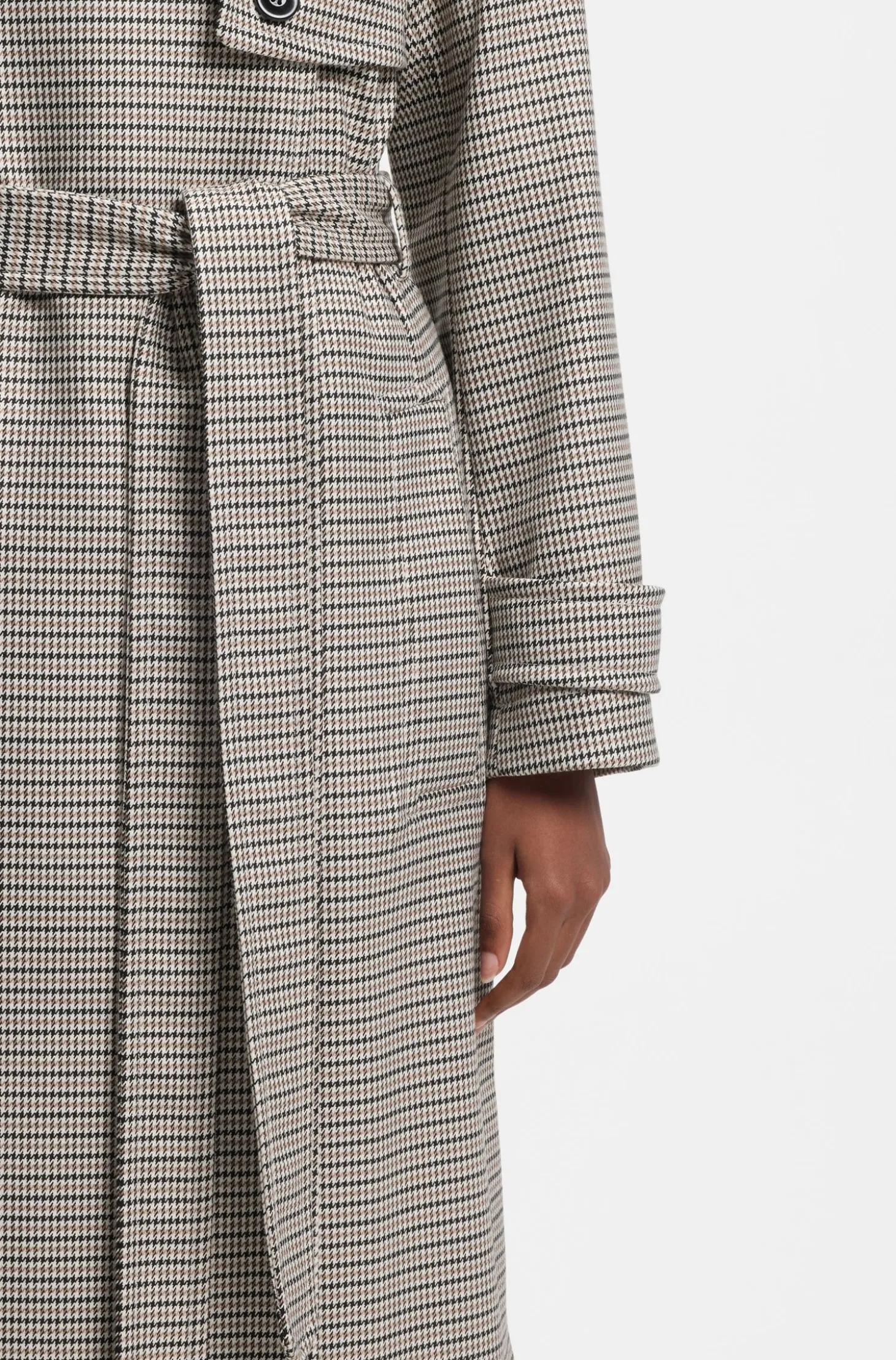 Trenchcoat mit Gürtel und Hahnentritt-Muster