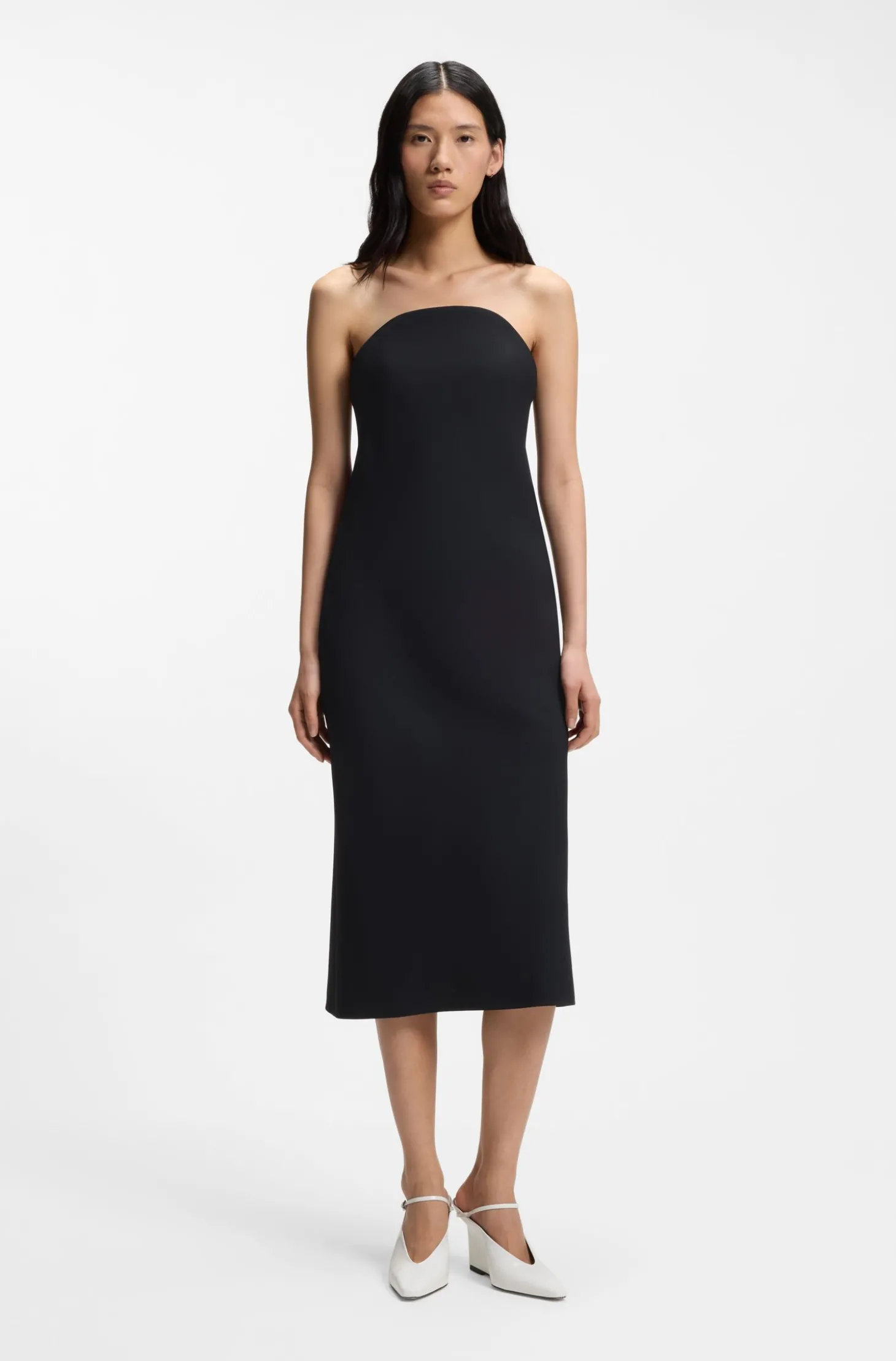 Trägerloses Kleid aus Stretch-Krepp mit integriertem Korsett