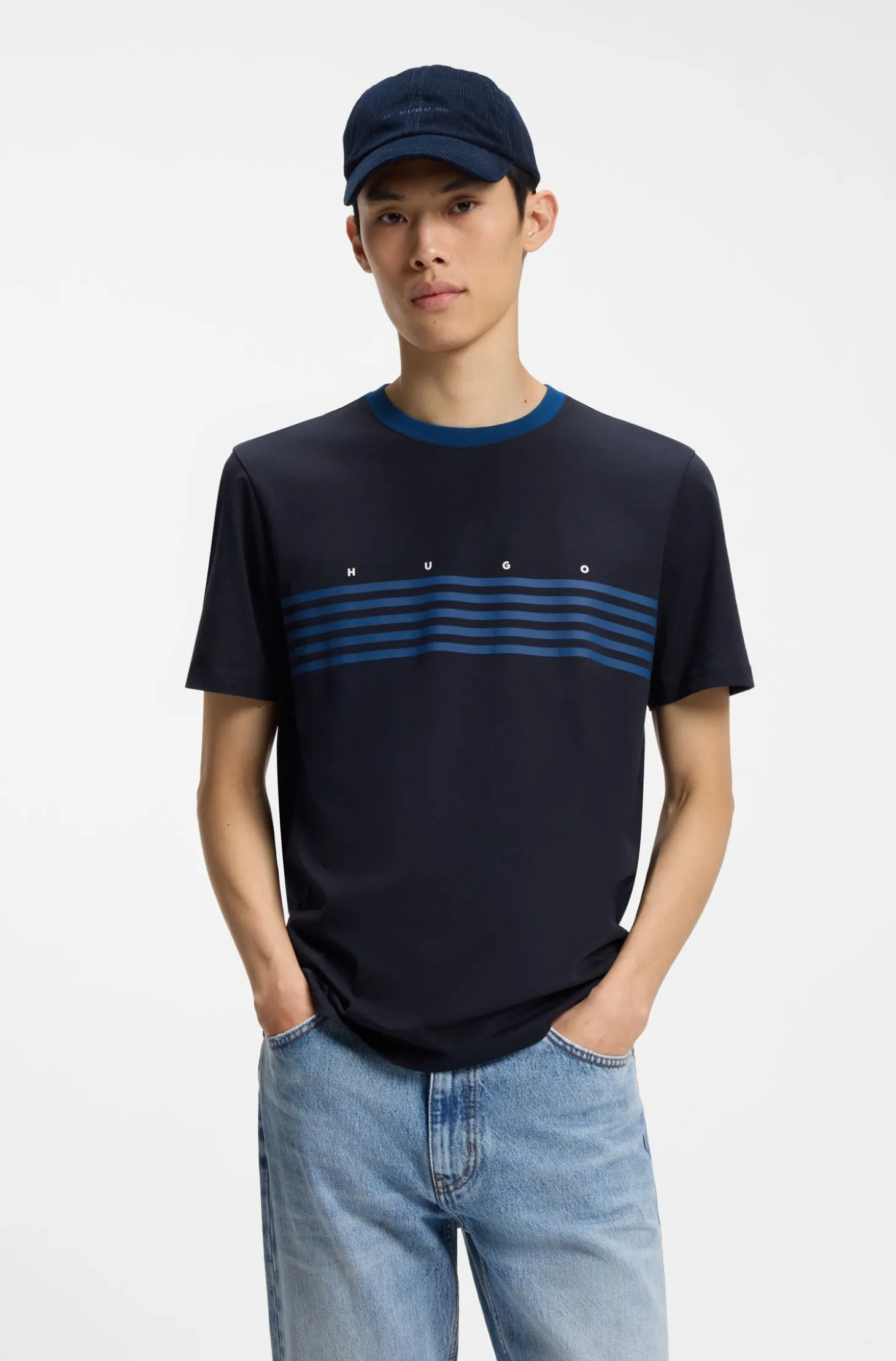 T-Shirt aus Baumwolle mit aufgedruckten Streifen