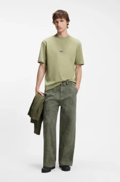 T-Shirt aus Baumwolle mit geripptem Ausschnitt und Logo-Badge