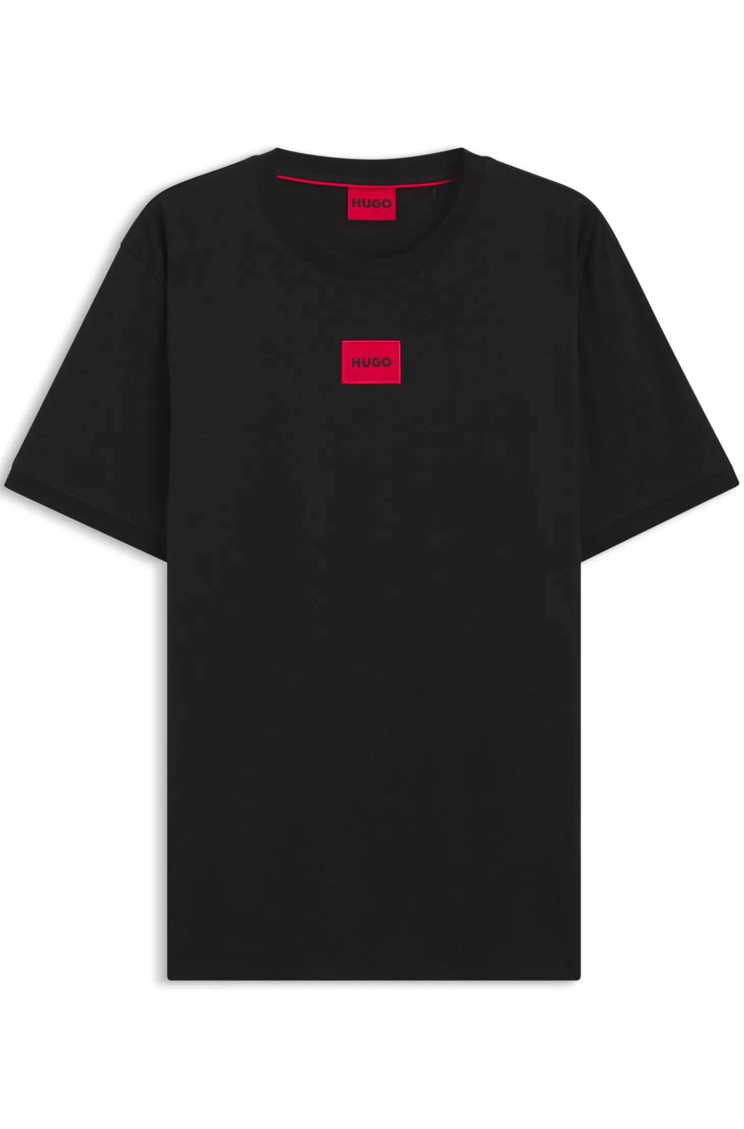 T-Shirt aus Baumwolle mit rotem gewebtem Logo-Label