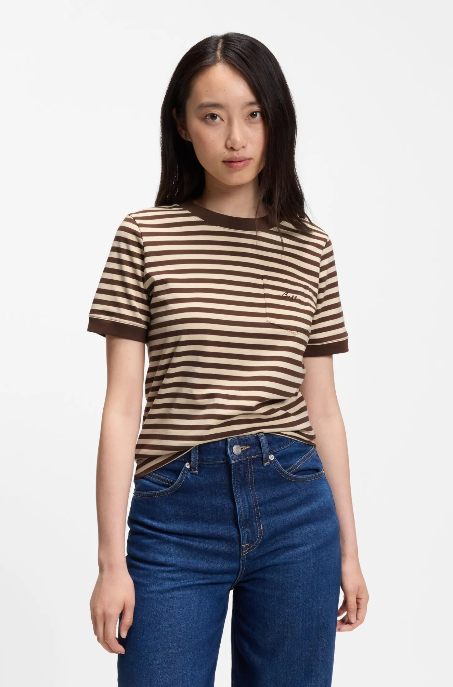 T-Shirt aus Baumwolle mit Streifen-Muster und Brusttasche