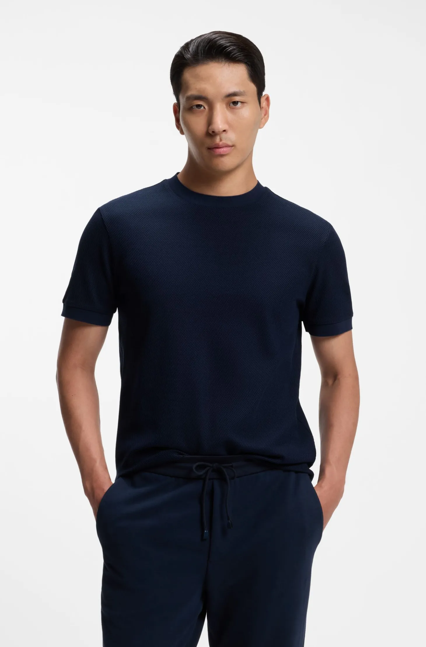 T-Shirt aus Baumwolle mit zweifarbiger Piqué-Struktur