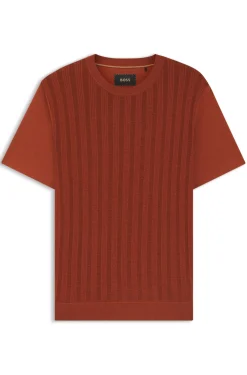 T-Shirt aus Baumwolle und Seide mit Zopfmuster auf der Vorderseite