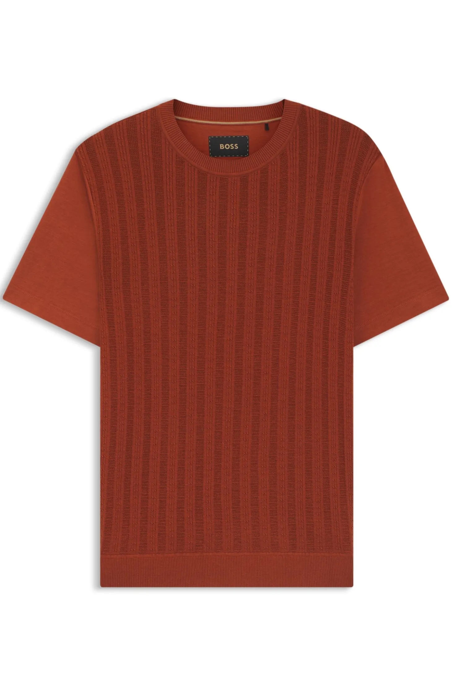 T-Shirt aus Baumwolle und Seide mit Zopfmuster auf der Vorderseite