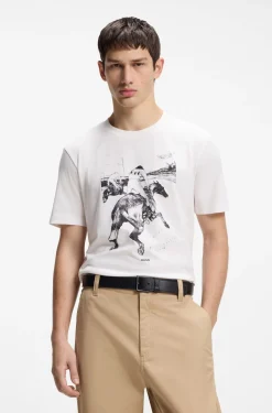 T-Shirt aus Baumwoll-Jersey mit Pferderennen-Artwork