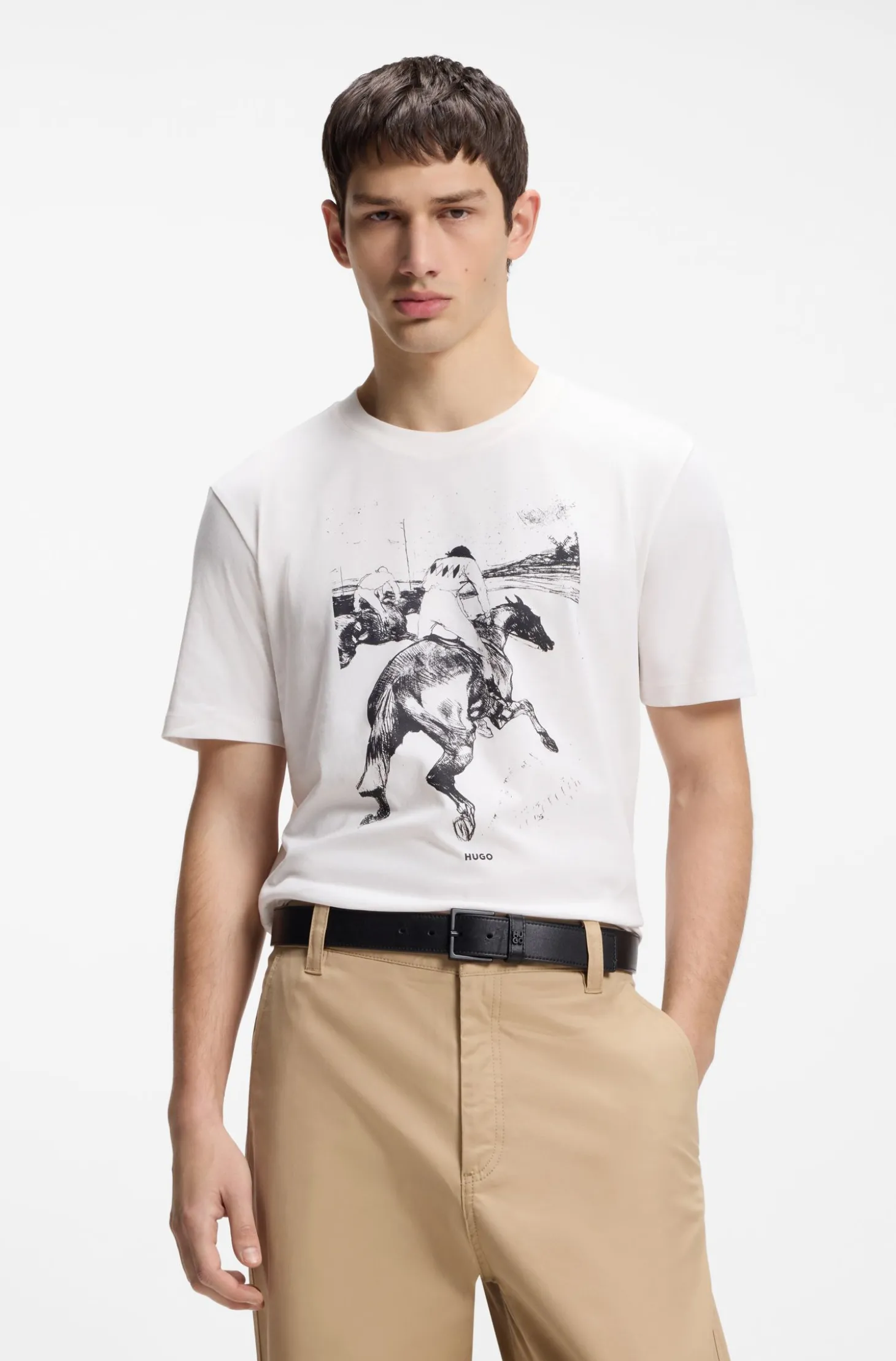 T-Shirt aus Baumwoll-Jersey mit Pferderennen-Artwork