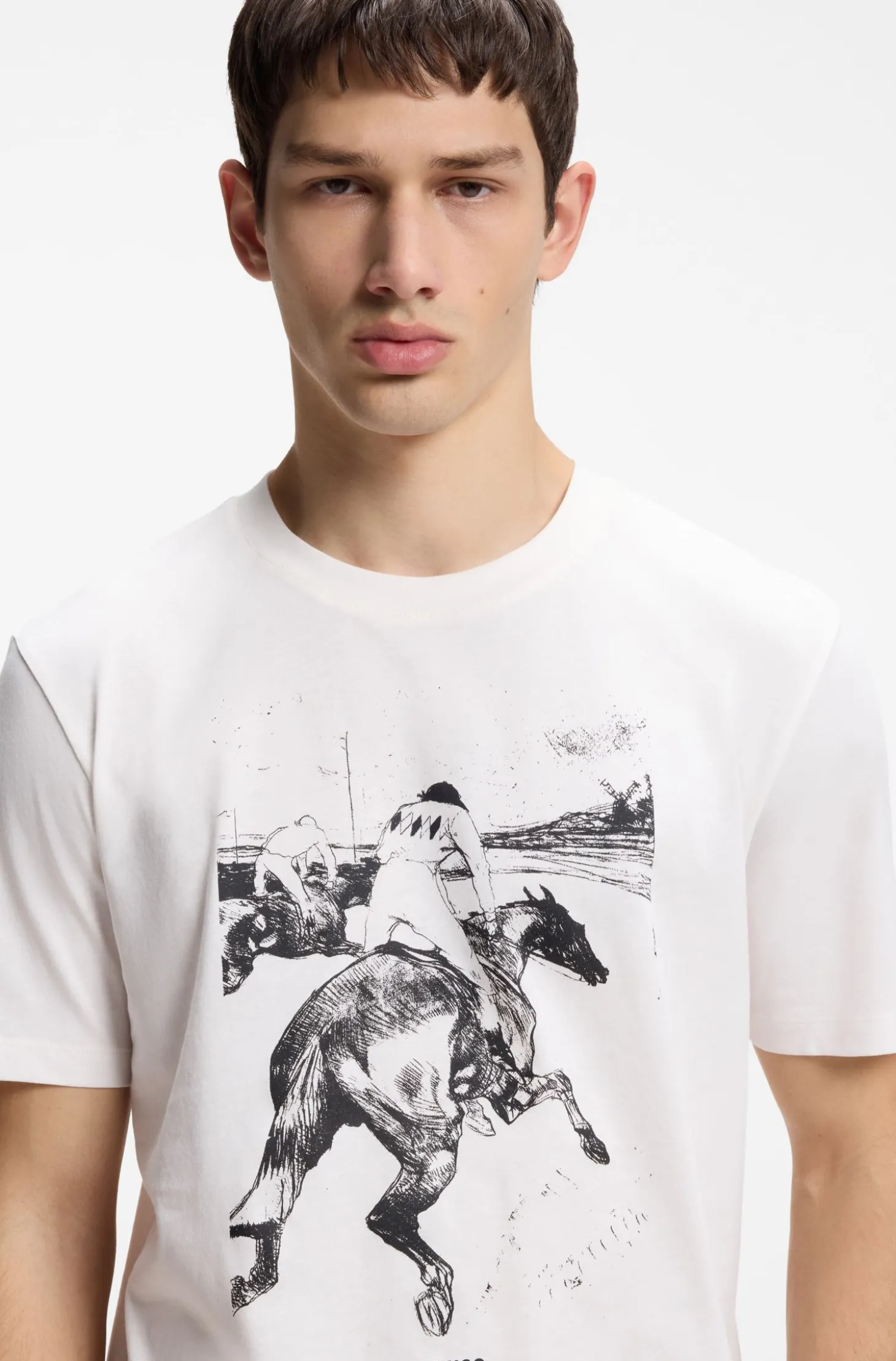 T-Shirt aus Baumwoll-Jersey mit Pferderennen-Artwork