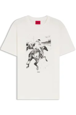 T-Shirt aus Baumwoll-Jersey mit Pferderennen-Artwork