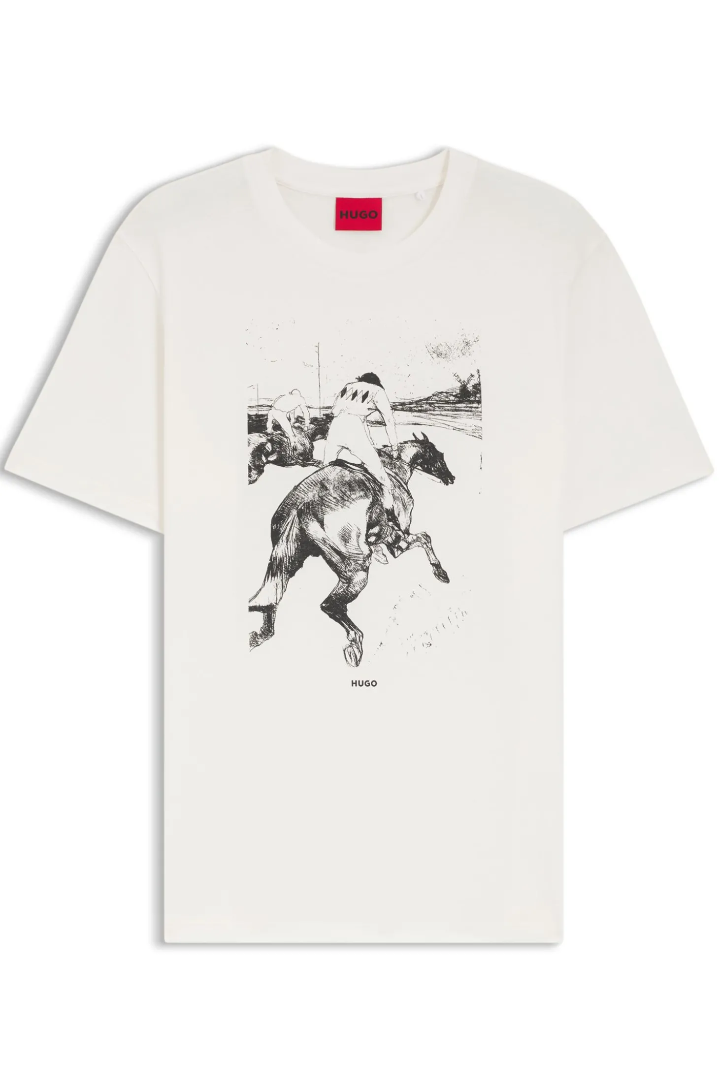 T-Shirt aus Baumwoll-Jersey mit Pferderennen-Artwork