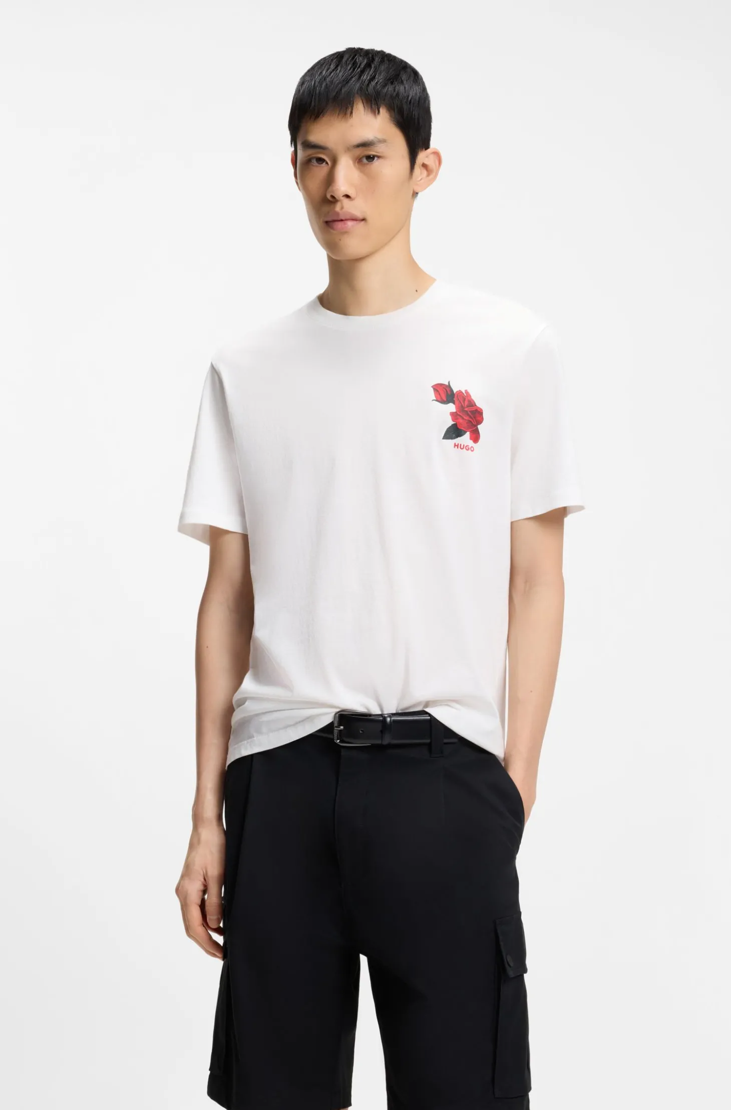 T-Shirt aus Baumwoll-Jersey mit Rosen-Grafik im Biker-Stil