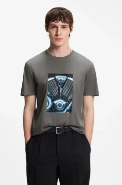 T-Shirt aus Baumwoll-Jersey mit Motorrad-Artwork