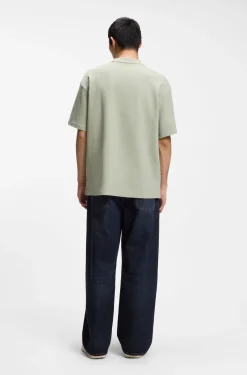 T-Shirt aus Baumwoll-Jersey mit blauem Logo-Aufnäher