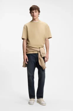 T-Shirt aus Baumwoll-Jersey mit blauem Logo-Aufnäher