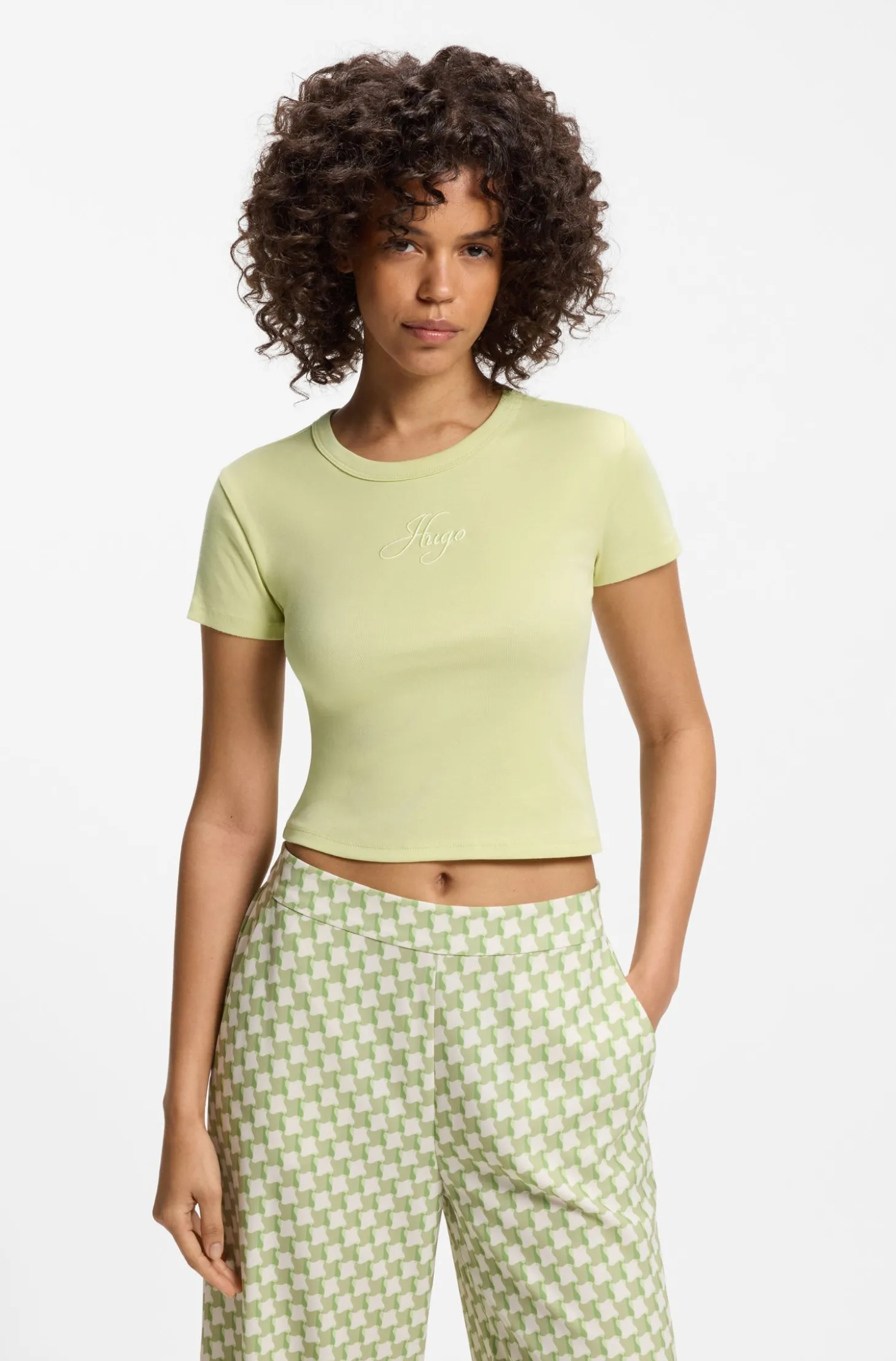 T-Shirt aus Baumwoll-Mix mit Logo-Stickerei