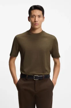 T-Shirt aus Baumwoll-Mix mit Seide und geometrischem Jacquard-Muster