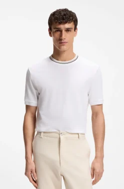 T-Shirt aus Baumwoll-Piqué mit gestreiftem Kragen