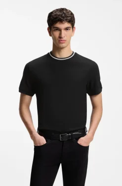 T-Shirt aus Baumwoll-Piqué mit gestreiftem Kragen