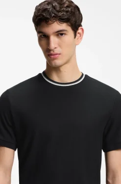 T-Shirt aus Baumwoll-Piqué mit gestreiftem Kragen