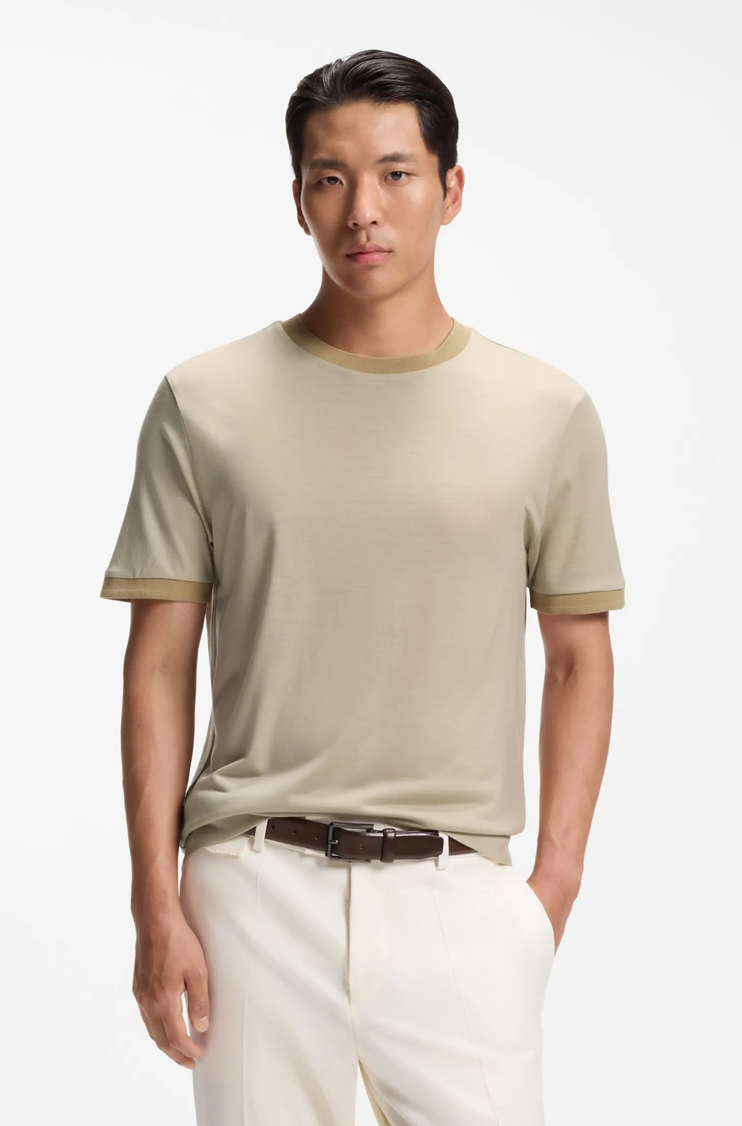 T-Shirt aus luxuriöser Travel Wool mit FK-Halsabschluss