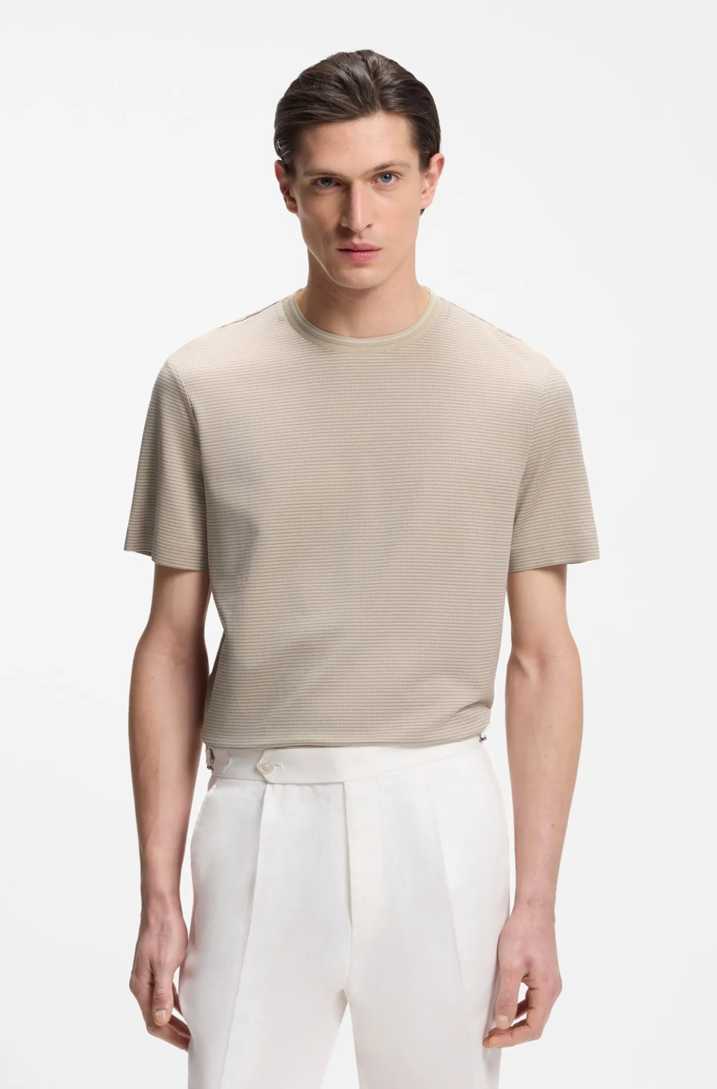 T-Shirt aus merzerisierter Baumwolle mit dreifarbigem Jacquard-Muster