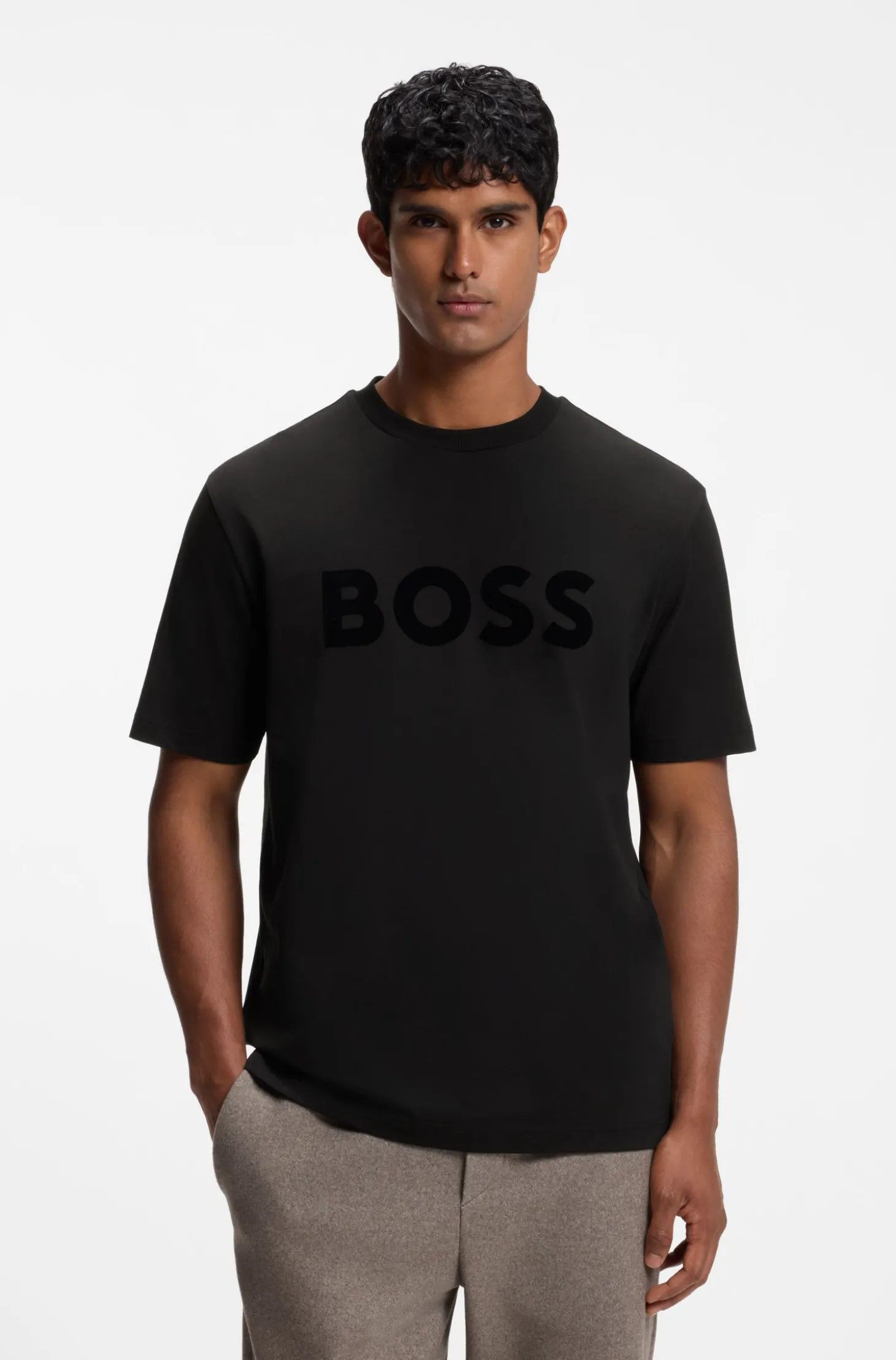 T-Shirt aus Stretch-Baumwolle mit tonalem Flock-Logo