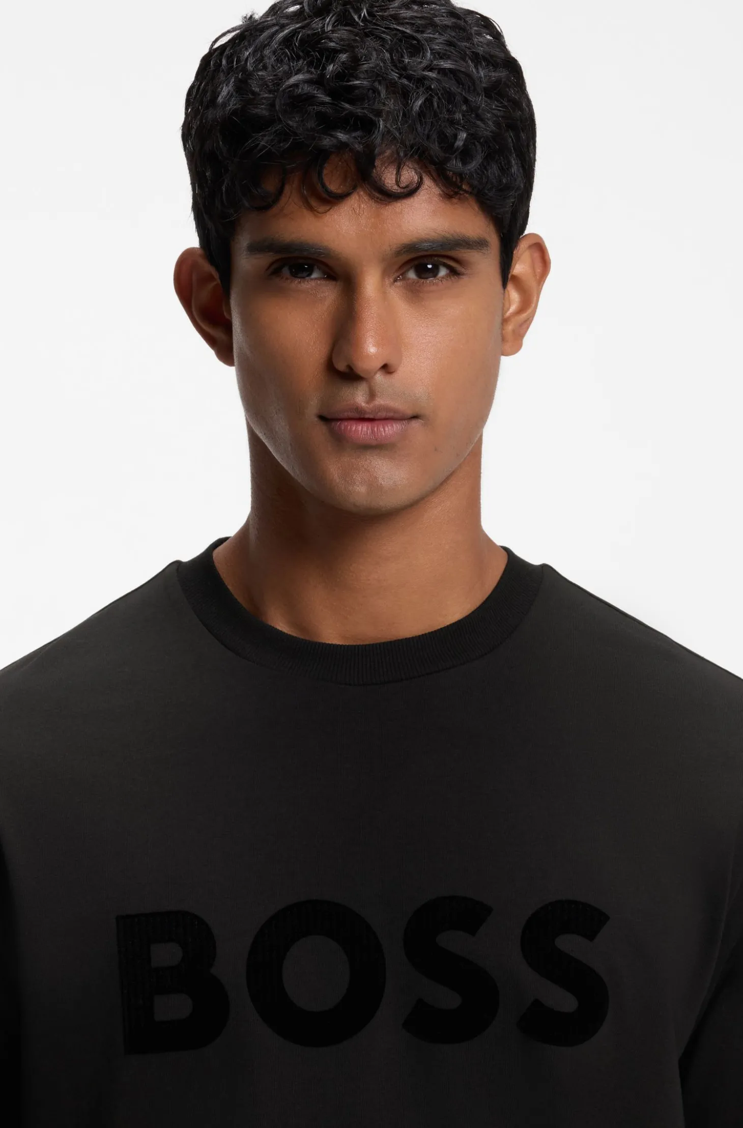 T-Shirt aus Stretch-Baumwolle mit tonalem Flock-Logo