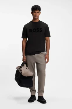 T-Shirt aus Stretch-Baumwolle mit tonalem Flock-Logo