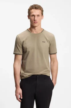 T-Shirt aus Stretch-Baumwolle mit Streifen und Logo