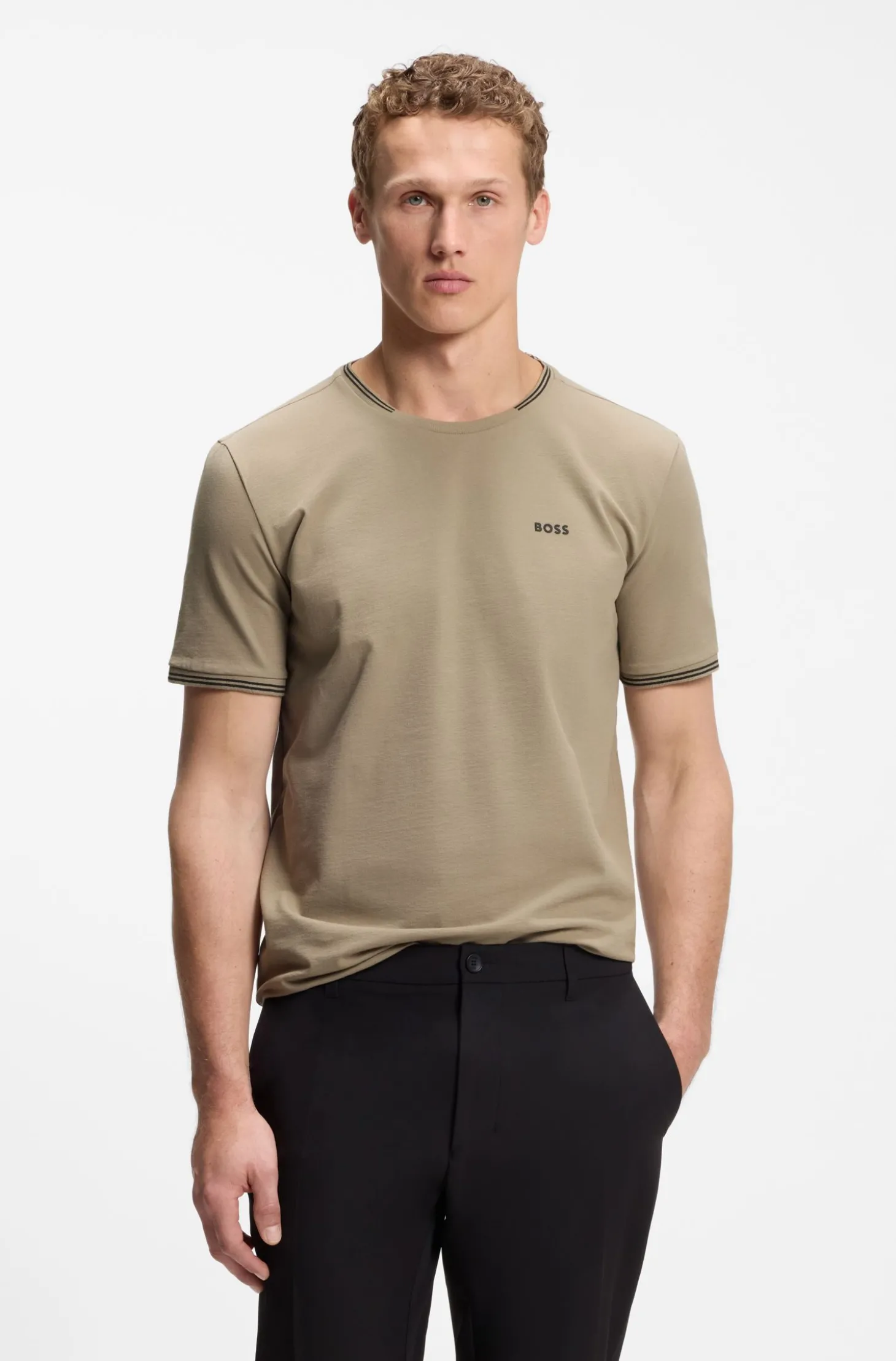 T-Shirt aus Stretch-Baumwolle mit Streifen und Logo