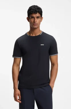 T-Shirt aus Stretch-Baumwolle mit Streifen und Logo