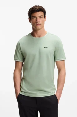 T-Shirt aus Stretch-Baumwolle mit Streifen und Logo