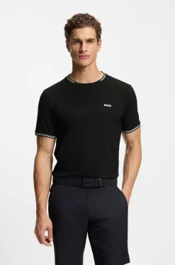 T-Shirt aus Stretch-Baumwolle mit Streifen und Logo