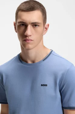 T-Shirt aus Stretch-Baumwolle mit Streifen und Logo