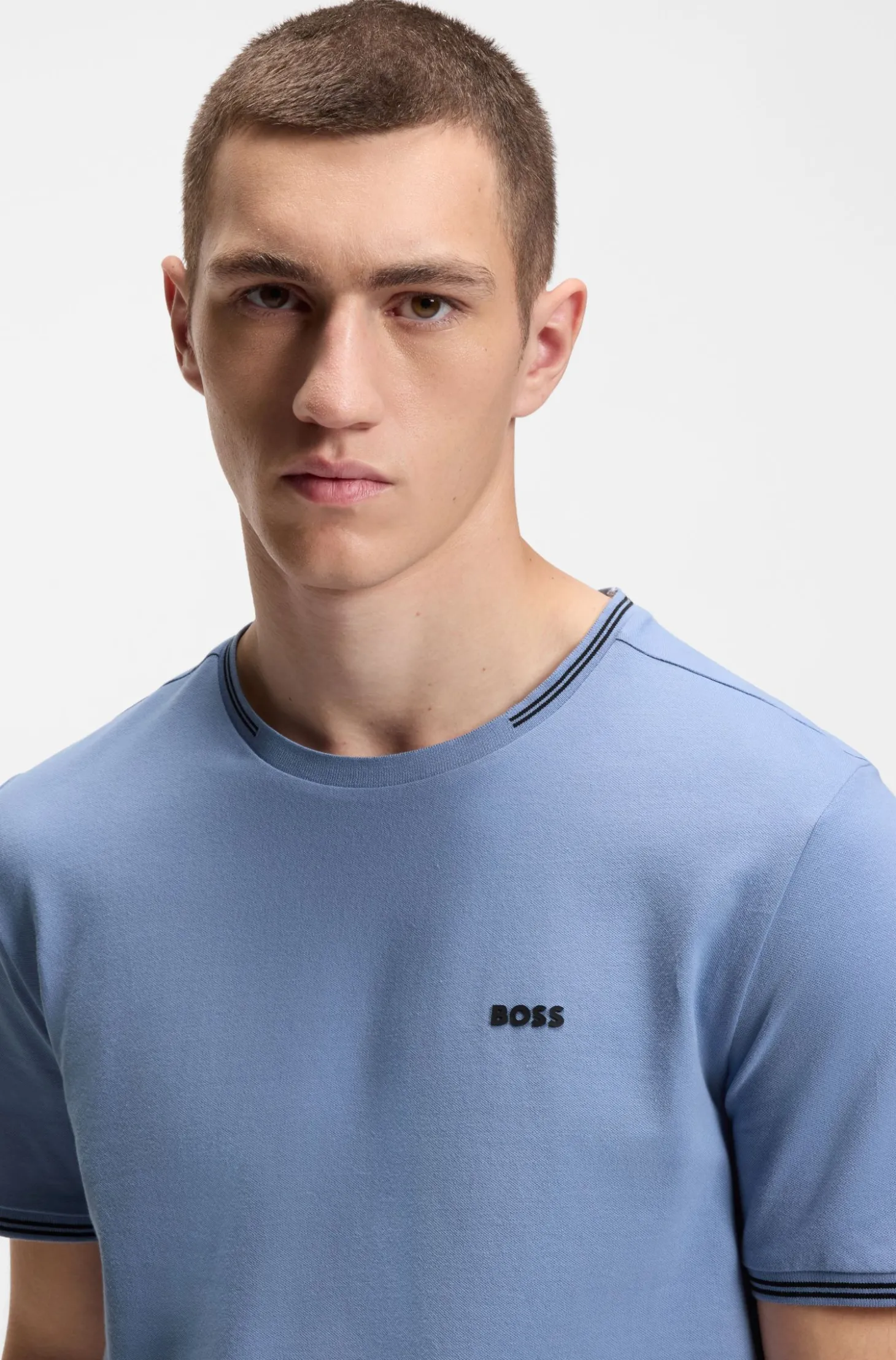 T-Shirt aus Stretch-Baumwolle mit Streifen und Logo