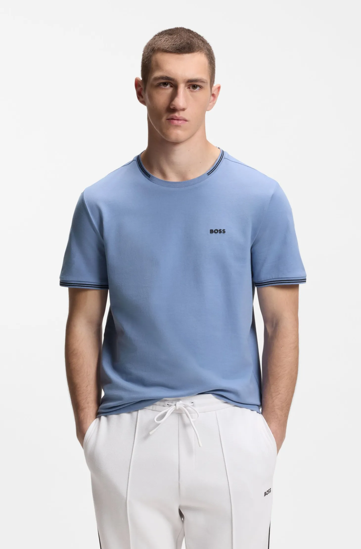 T-Shirt aus Stretch-Baumwolle mit Streifen und Logo