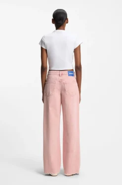 T-Shirt aus Stretch-Baumwolle in Cropped-Länge mit Happy HUGO Logo aus Strass