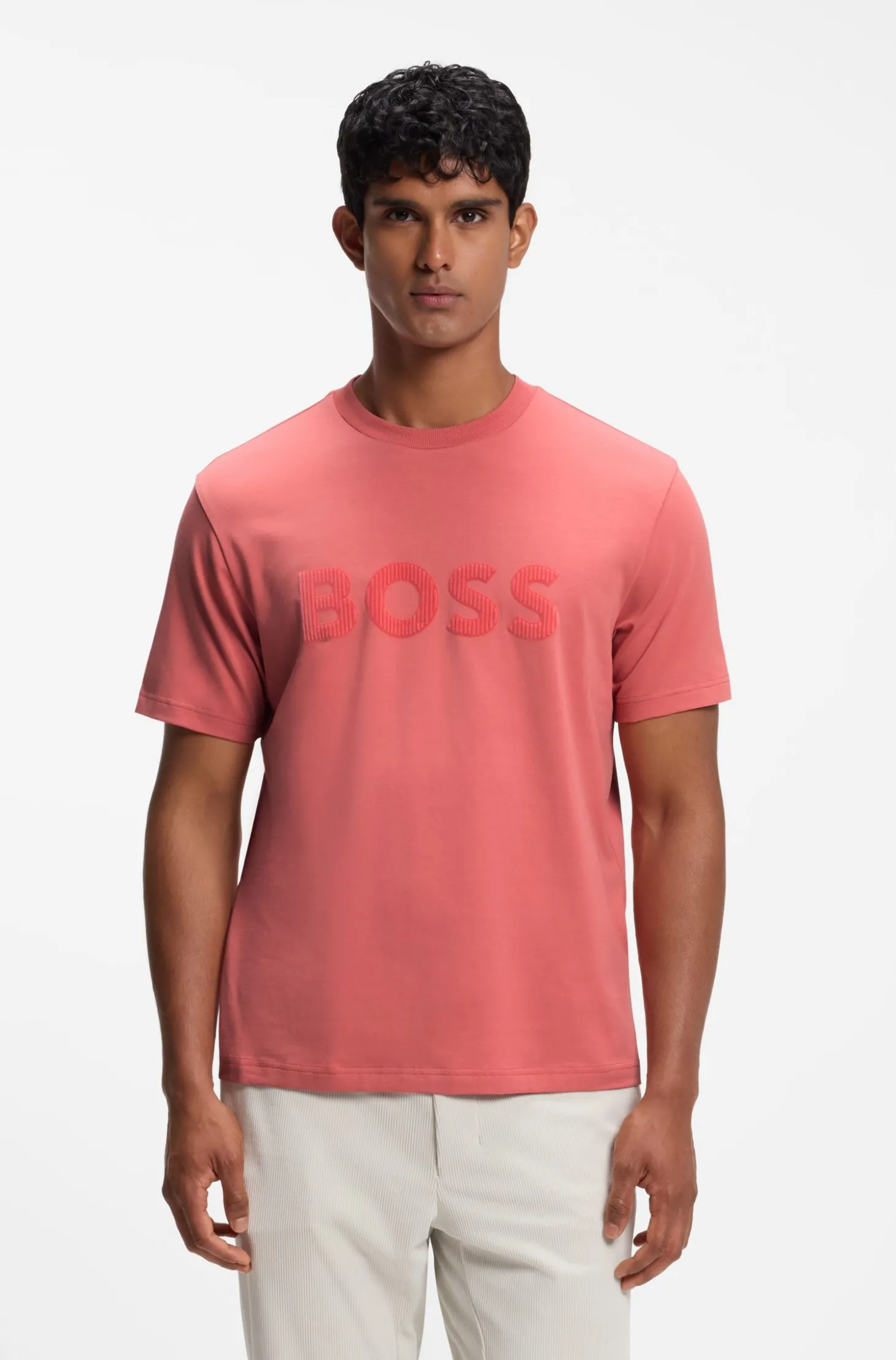 T-Shirt aus Stretch-Baumwolle mit tonalem Flock-Logo
