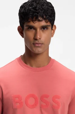 T-Shirt aus Stretch-Baumwolle mit tonalem Flock-Logo