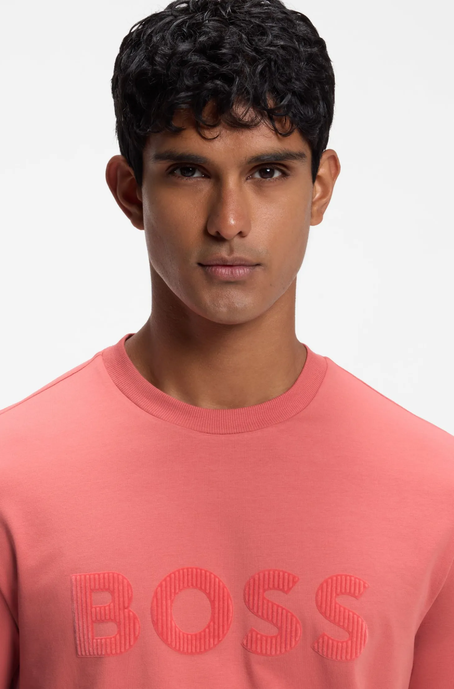 T-Shirt aus Stretch-Baumwolle mit tonalem Flock-Logo