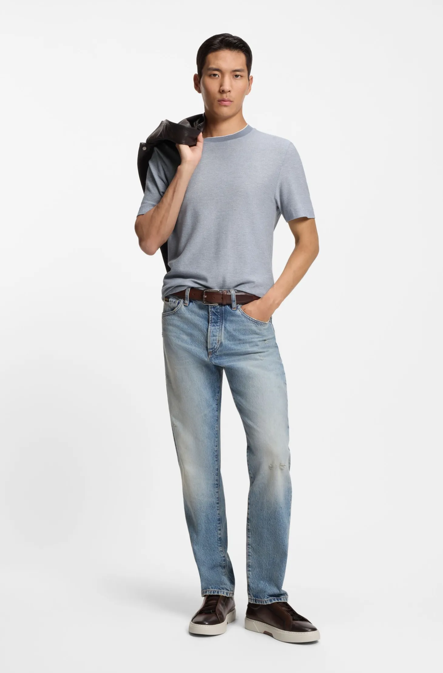 T-Shirt aus strukturiertem Baumwoll-Mix mit Seide