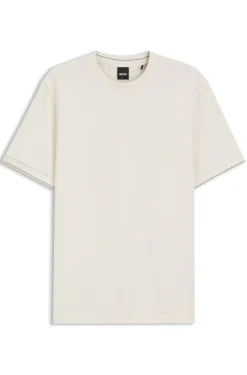 T-Shirt aus strukturierter Baumwolle mit Streifen an den Bündchen
